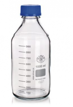 Laboratorijas pudeles ar iedaļām, ar skrūv. PP vāciņiem